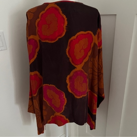 Vintage Anne Pinkerton 100% Silk Modern Asymmetric Blouse Floral Top Sz S *E3 - Picture 2 of 2